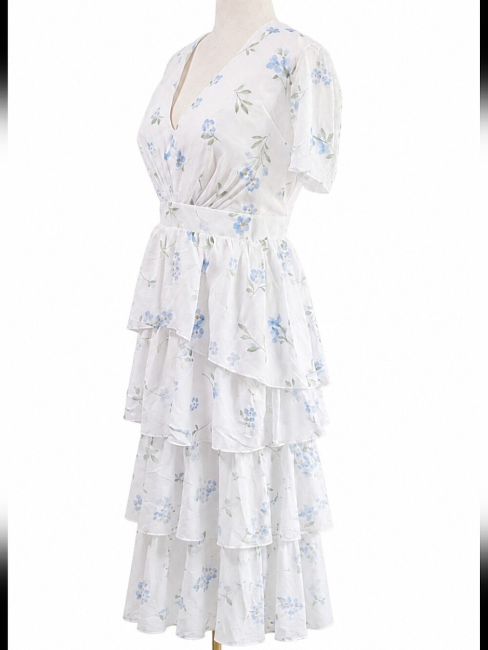 NWT Tiered White Floral Midi Dress with V-Neck And Zippered Back Sz 16 Plus - Picture 5 of 14